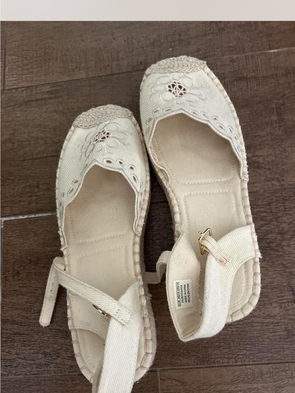 Kids girls Cream Espadrille Floral Ankle-Strap Flats